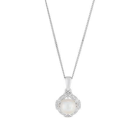 9ct White Gold And Certified Cultured Freshwater Pearl Pendant Ernest Jones