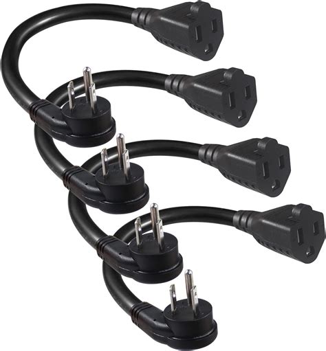 Amazon Pack Flat Plug Short Power Extension Cord Inch Black