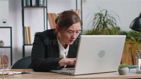 Irritated Tired Businesswoman Working On Laptop Website Problem