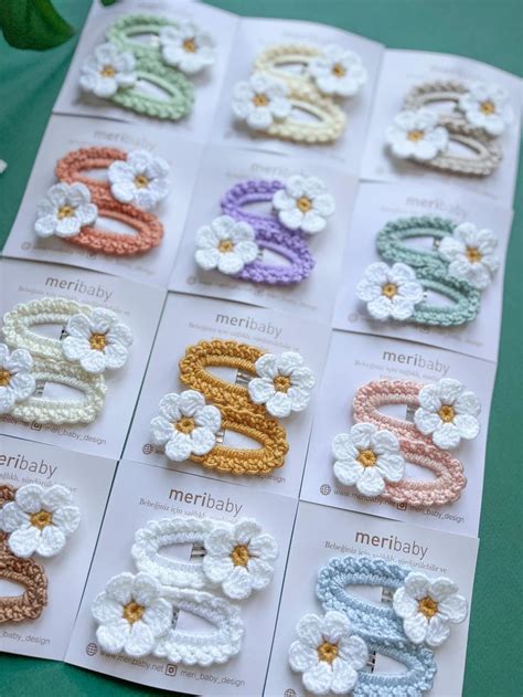 Hair Bow Clip Colorful Daisy Crochet Rainbow Color Baby Crochet Hair