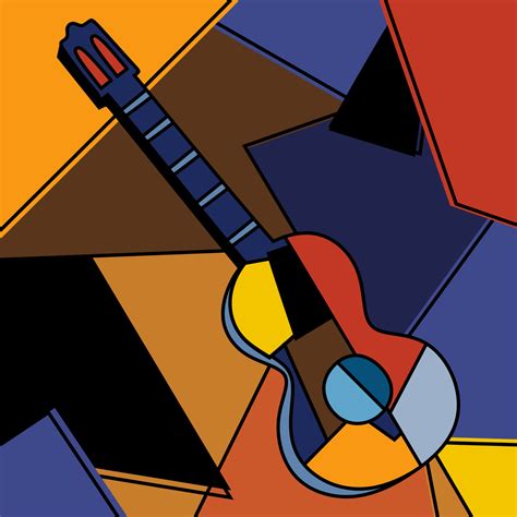 An Acoustic Guitar Cubist Surrealism Painting Modern Abstract Design A
