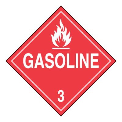 DOT Placard: Hazard Class 3, Gasoline, Adhesive Vinyl - Conney Safety