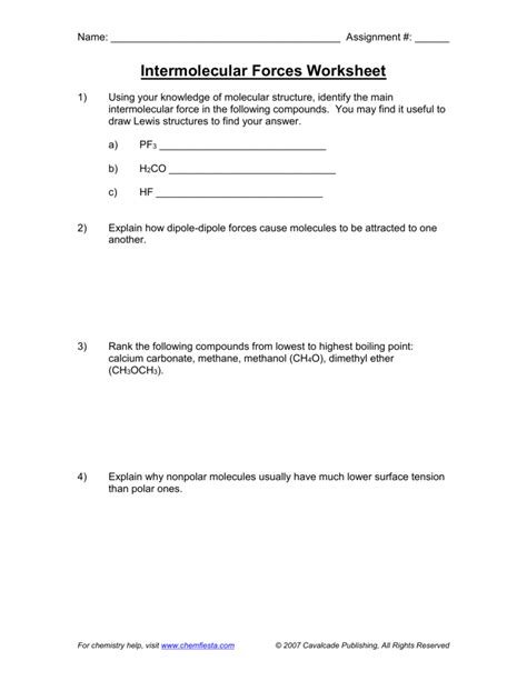 Intermolecular Forces Worksheet