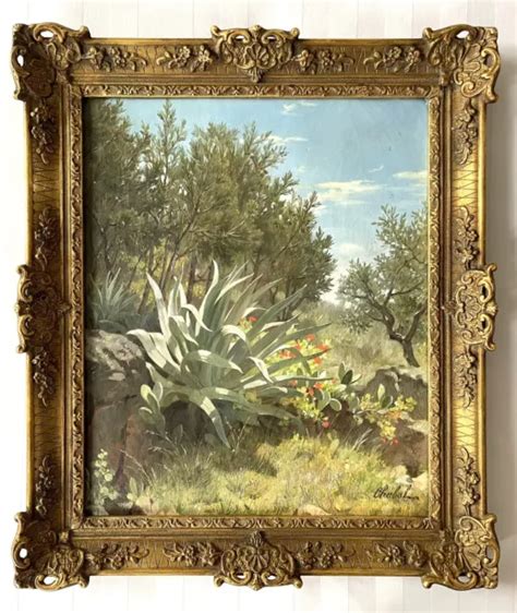 TABLEAU ANCIEN PAYSAGE Fleur Arbre XIX Orientalisme Peinture Huile