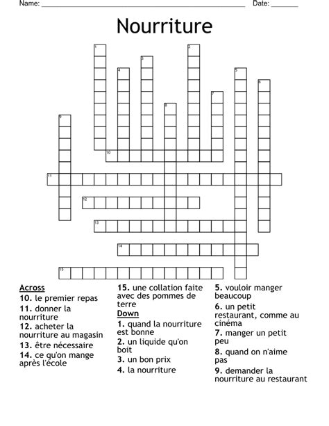 Nourriture Crossword WordMint