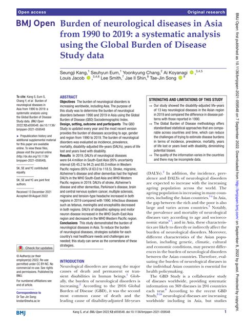 Pdf Burden Of Neurological Diseases In Asia From 1990 To 2019 A Systematic Analysis Using The