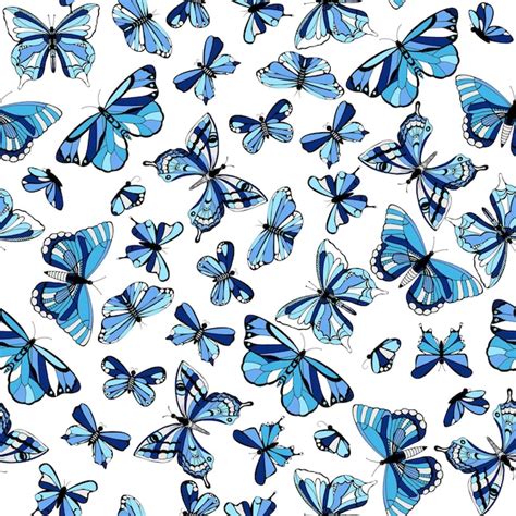 Hermoso patrón azul y turquesa sin costuras con mariposa Vector Premium