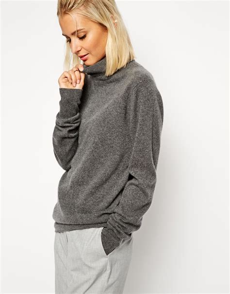 Lyst Asos Cashmere Roll Neck Jumper In Gray