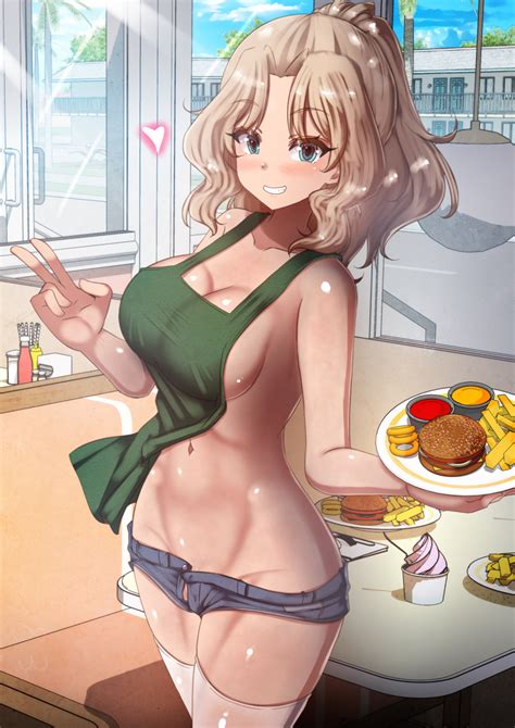 Hentai Stockings Girl Apron Big Breasts Blonde Hair Blue Eyes Blue