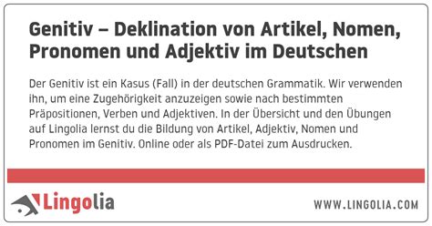 Genitiv Deklination Von Artikel Nomen Pronomen Und Adjektiv Im