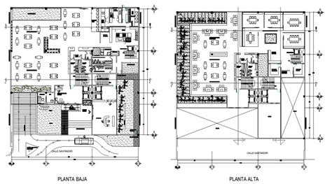 Two Story Restaurant Building Layout Plan In Autocad Format Restaurant