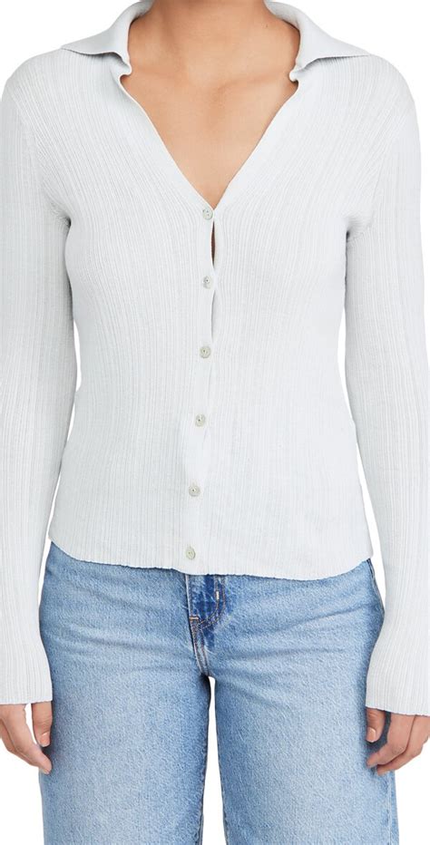 Vince Ribbed Polo Cardigan Mist Editorialist