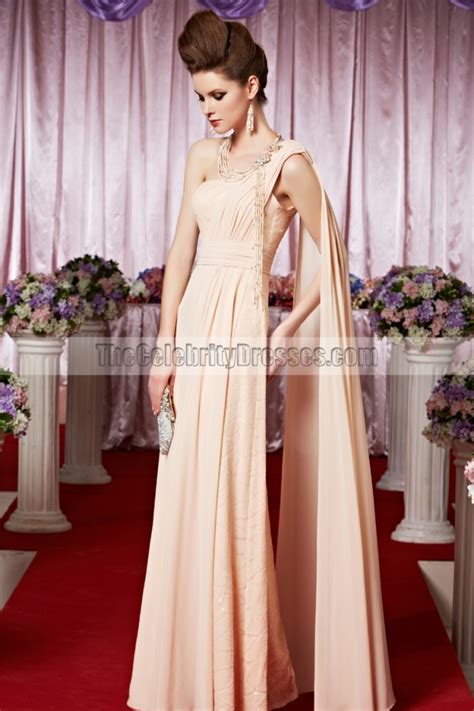 Pearl Pink One Shoulder Chiffon Prom Gown Evening Dress