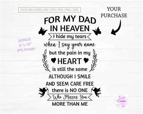 Dad In Heaven Svg In Loving Memory I Hide My Tears My Dad Is An Angel Memorial Quote Miss