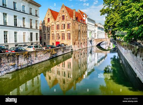 Bruges Belgium Scenery With Water Canal In Brugge Venice Of The