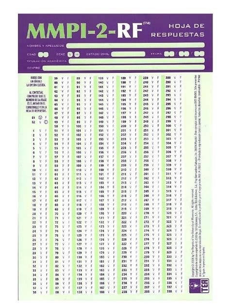 Hoja De Respuestas Mmpi 2 Rf Pdf