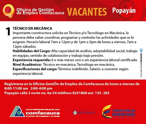 Comfacauca on Twitter TrabajoSiHay Buscamos Técnico en Mecánica para