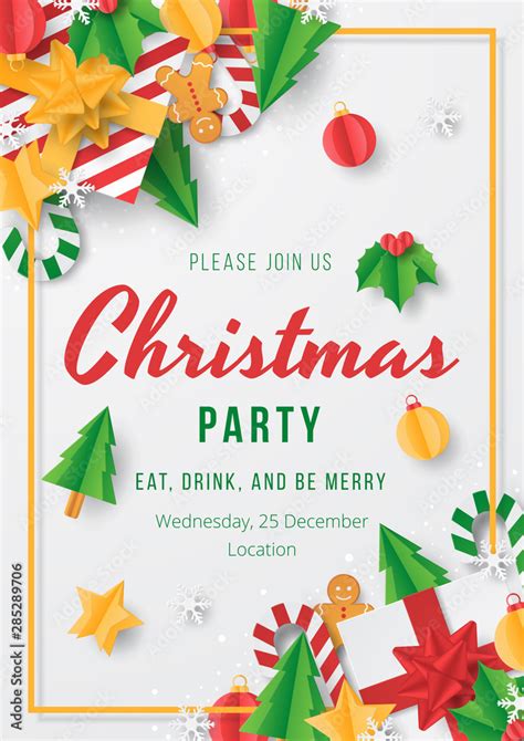 Christmas party poster template with christmas element on white ...