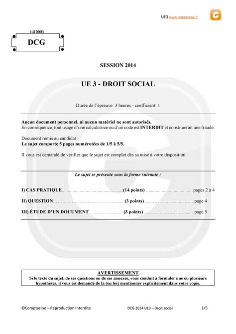 Sujet Dcg Droit Social Session Ue Droit Social