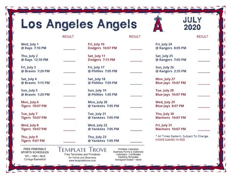 Printable 2020 Los Angeles Angels Schedule