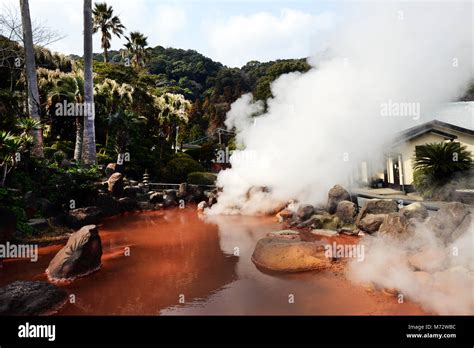 A Small Blood Pond Hot Spring In The Umi Jigoku Complex Stock Photo Alamy