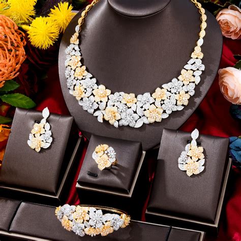 Godki Trendy Fashion Pcs Luxury Pearl Flower Indian Jewelry Sets For