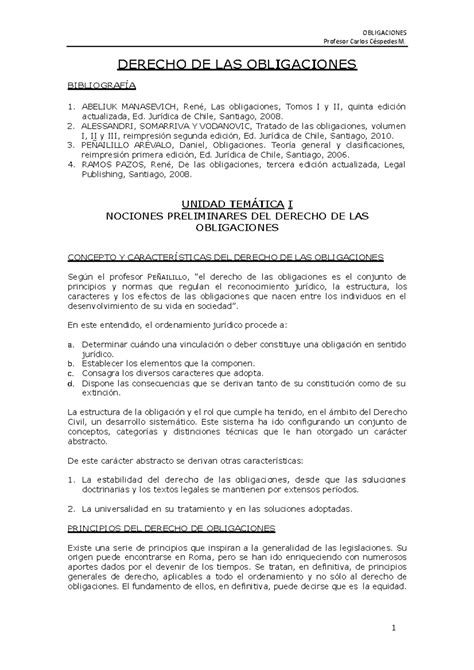 Obligaciones 1 Intro y clasific Profesor Carlos Céspedes M DERECHO