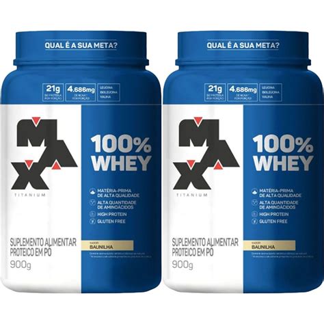 Kit 2x 100 Whey 900g Baunilha Max Titanium Otimanutri