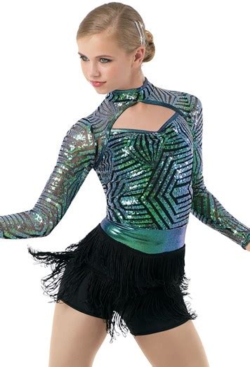 Xlc Preloved Solo Weissman Long Sleeve Sequin Mesh Fringe Costume Size