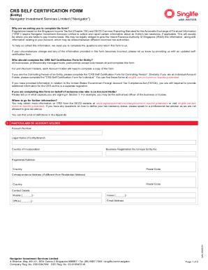 Fillable Online CRS Self Certification Form For Entity Navigator