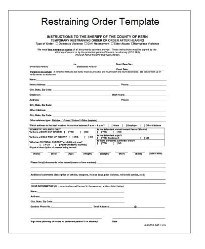 Restraining Order Templates Free Printable Word Excel Pdf