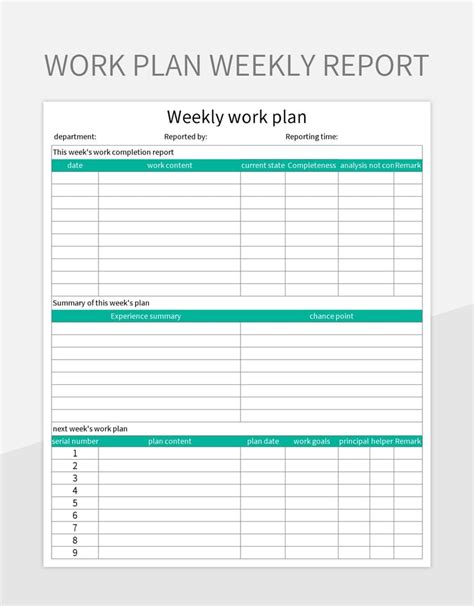 Work Plan Weekly Report Excel Template And Google Sheets File For Free ...