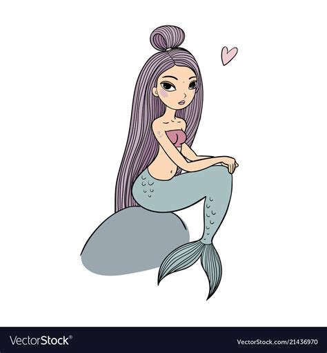 Cute cartoon little mermaid siren sea theme Vector Image