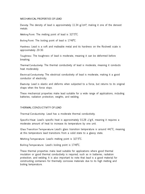 Mechanical Properties of Lead | PDF | Electrical Resistivity And ...