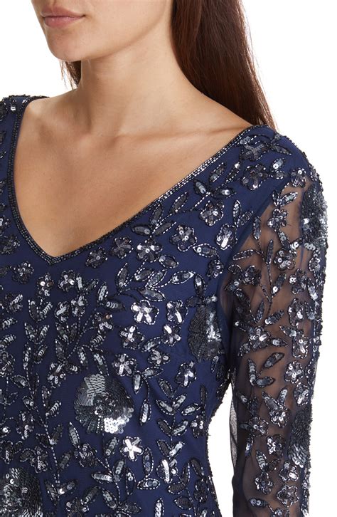 Pisarro Nights Beaded V Neck Sheer Sleeve Cocktail Dress Nordstrom