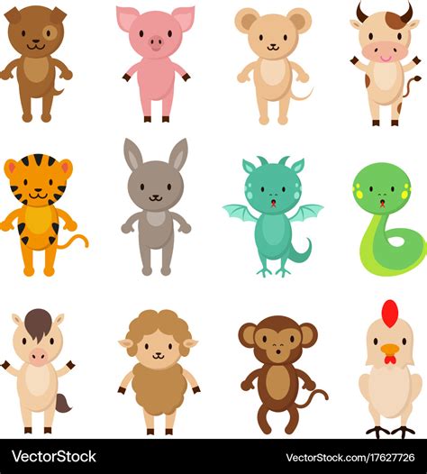 Chinese zodiac animals cartoon characters Vector Image