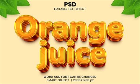 Efecto De Texto Editable 3d De Jugo De Naranja Psd Premium Con Fondo