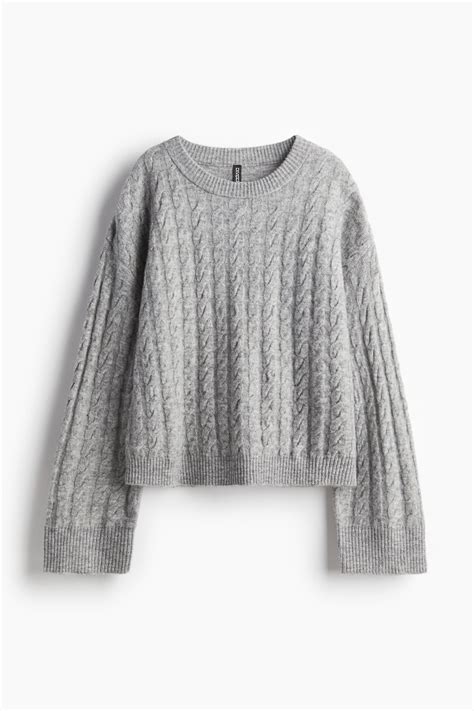 Cable Knit Sweater Gray Melange Ladies Handm Us