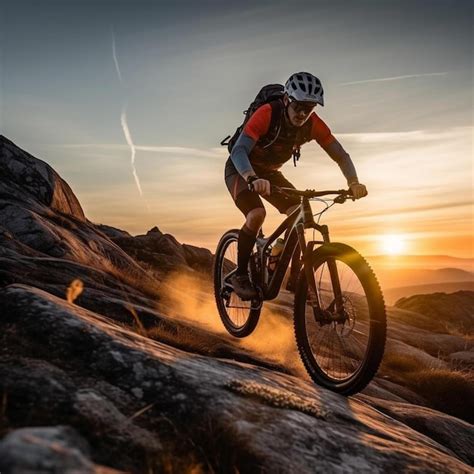 Premium Ai Image A Man Riding A Mountain Bike On A Rocky Trail