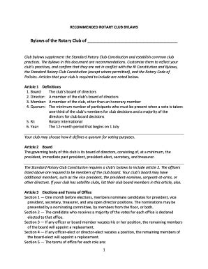 Fillable Online Rotary Club Bylaws Supplement The Standard Rotary Club