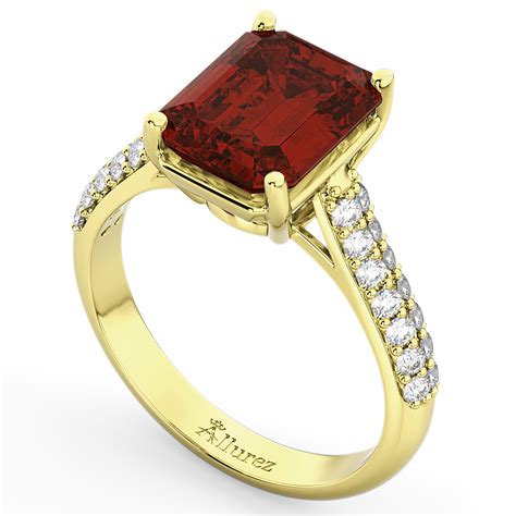 Emerald Cut Garnet And Diamond Ring 14k Yellow Gold 554ct Ad2642