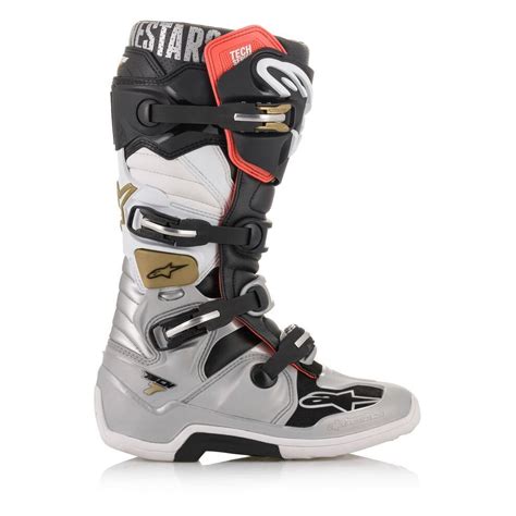 Bottes Cross Alpinestars Tech Black Silver White Gold Pilote