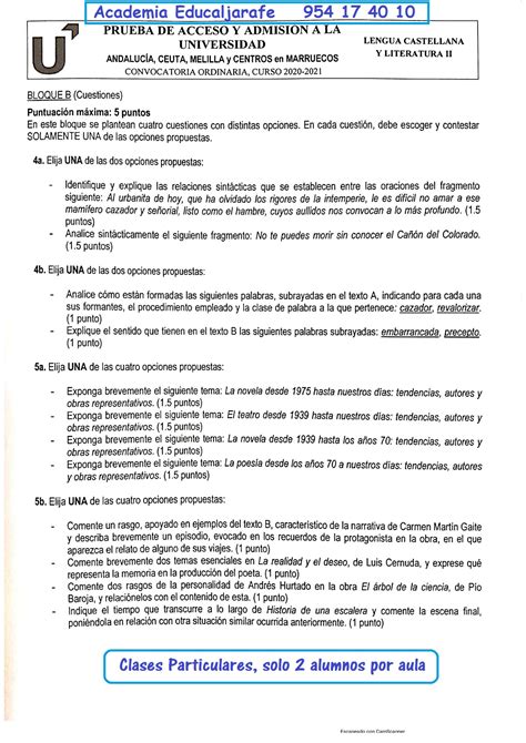 Examen de Selectividad de Lengua Castellana y Literatura Andalucía