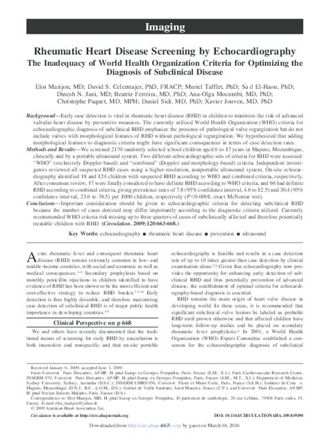 Pdf Screening For Rheumatic Heart Disease Evaluation Of A Focused Cardiac Ultrasound Approach