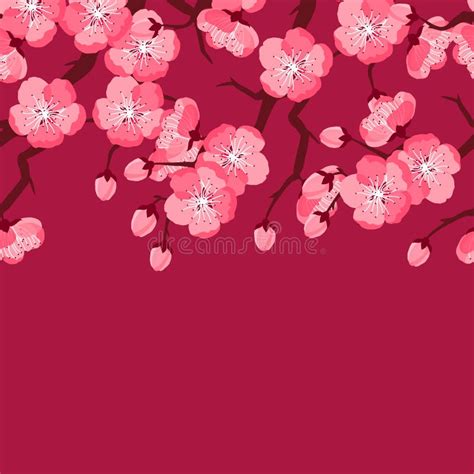 Japanese Sakura Seamless Pattern With Stylized Flowers Background Made