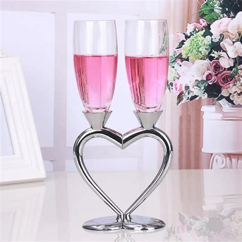 Buy New Heart Silver Plated Crystal Wedding Toasting Champagne Flutes Glasses