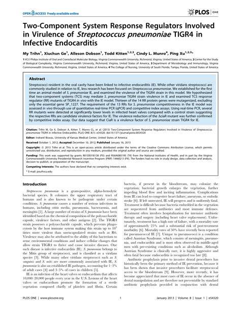 PDF Two Component System Response Regulators Involved In Virulence Of