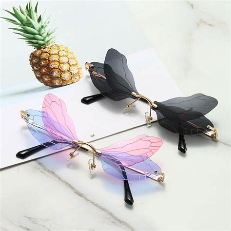 Butterfly Wing Rainbow Color Sunglasses Vintage Dragonfly Dragonfly Wings Cute Glasses Funky