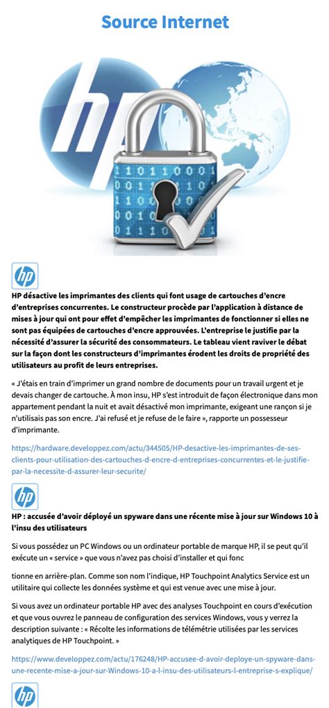 Hp D Sactive Les Imprimantes De Ses Clients Pour Utilisation Des