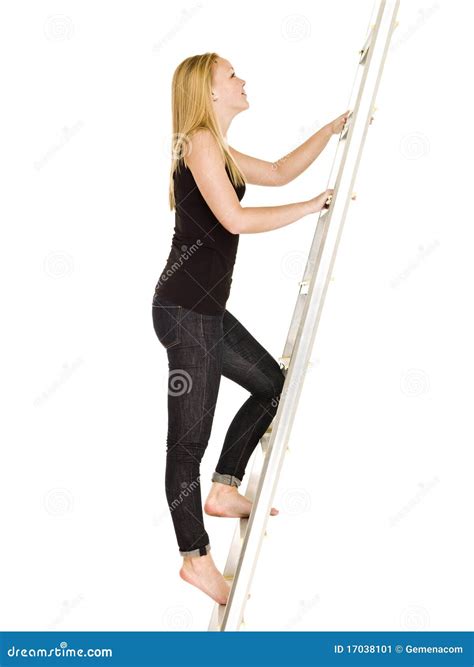 Woman Climbing Up The Ladder Stock Image Image Of Person Color